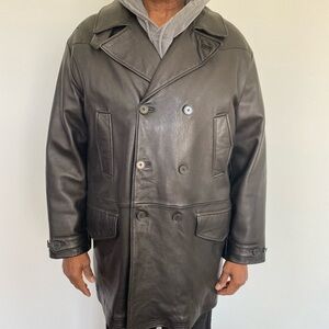 Turnbury Men’s XL Black Lambskin Leather Double Breasted Coat Jacket